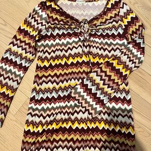 Earthbound Boho Chevron Long Sleeve Top | XL | Burgundy Mustard